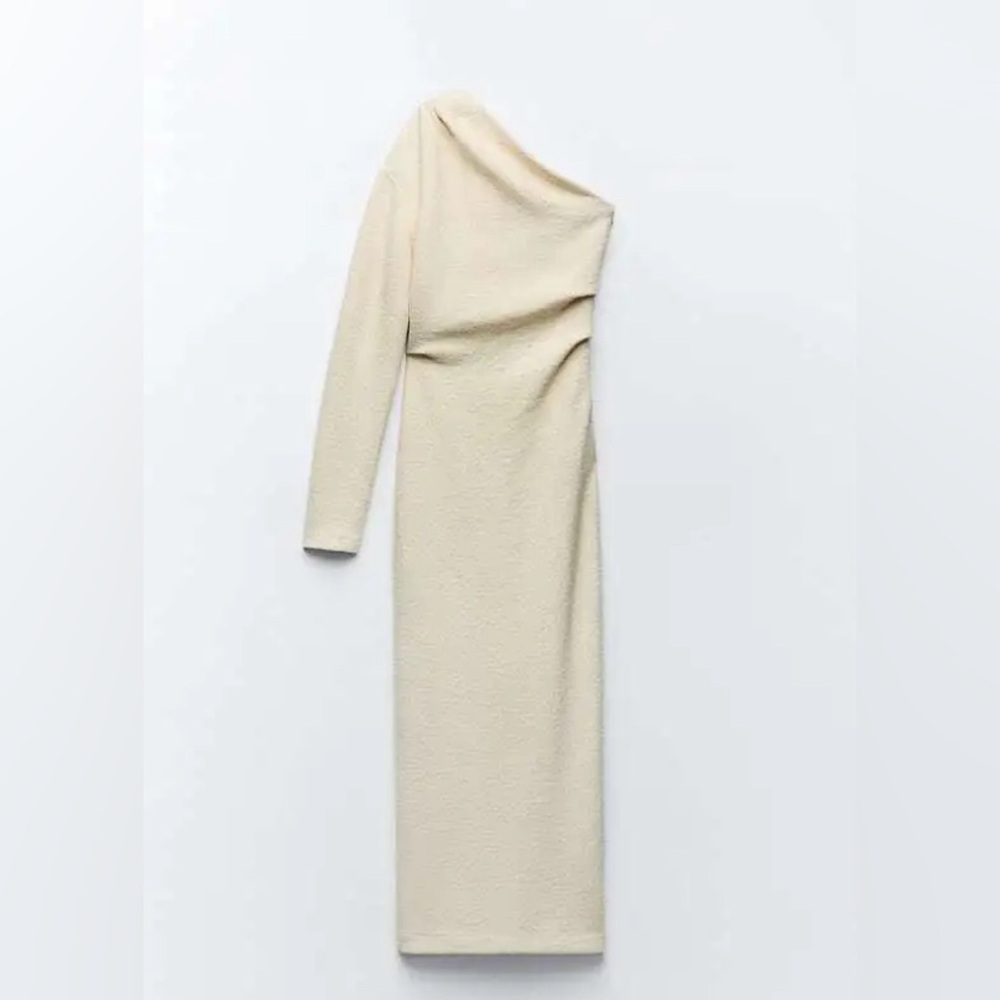 NWT Zara One Shoulder Dress in Cream - Picture 4 of 6